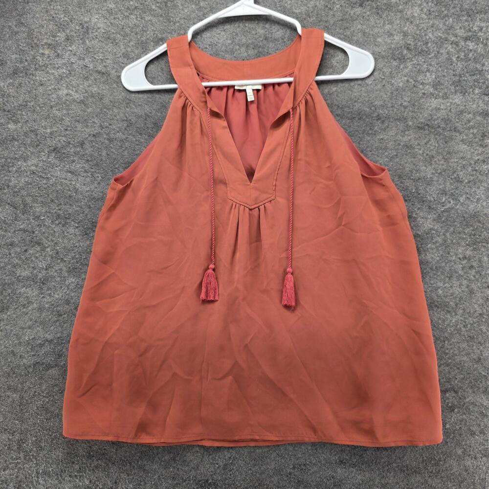 JOIE Blouse Womens S Orange Halter Tasseled Pleated Lined Silk Chiffon